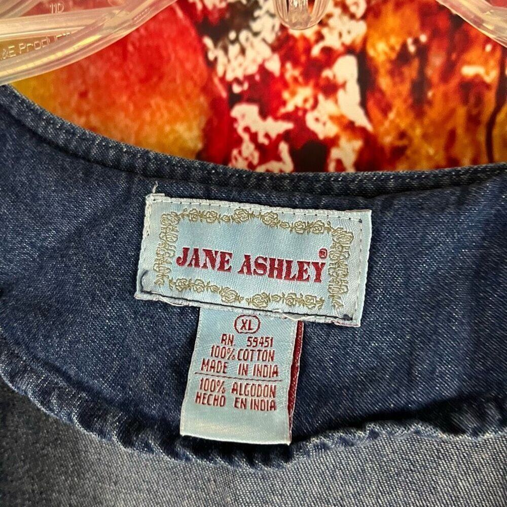 Vintage Jane Ashley 100% Cotton Denim Button Front Jumper Dress Embroidered Patr - Picture 6 of 6